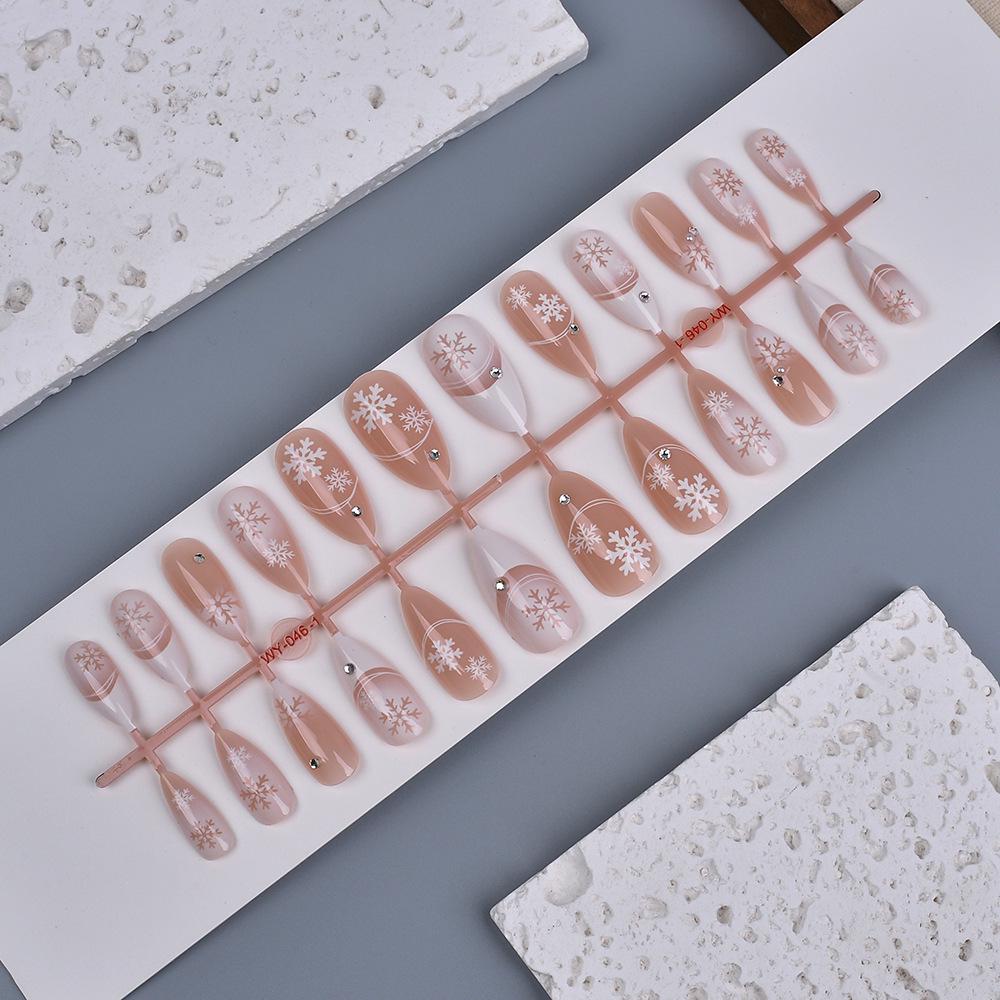 Snowflake Rhinestone Almond-Shaped Detachable False Nails – Advanced Whitening Manicure