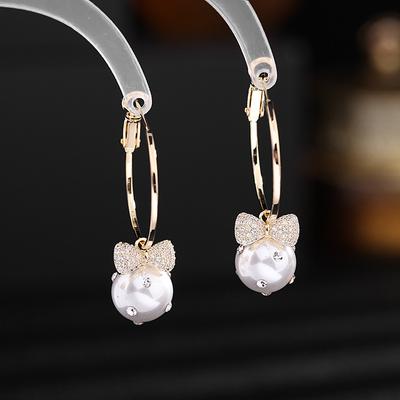 Perle Baumeln 2022 Luxus Hochzeit Party Schmuck Zirkonia Haken Ohrringe Frauen Mode Bowknot Ohrringe