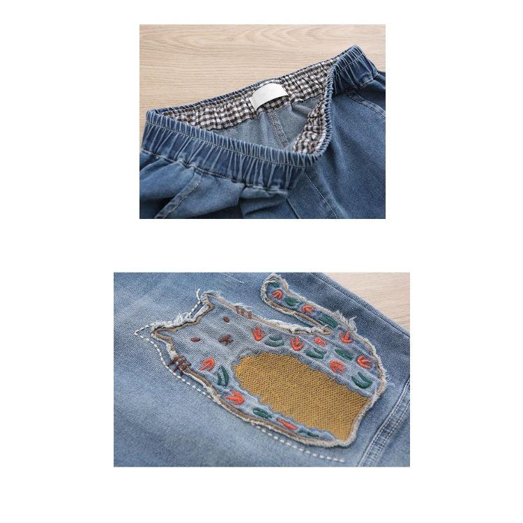 Dámské džíny Jaro/Léto Nová korejská edice Kreslená výšivka Záplata Devítibodové kalhoty Haremky