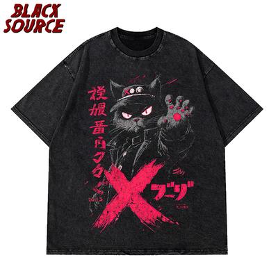 T-shirt Vintage Hip Hop Streetwear Harajuku Anime Japanese Printed T-shirt Short-sleeved Cotton T-shirt