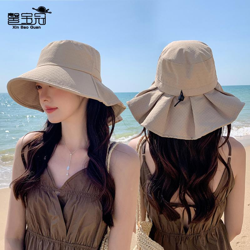 Spring and Summer Outdoor Sun Protection Hat Children's Fashion Big Eaves Bucket Hat Cool Breathable Shawl Neck Protection Sun Hat