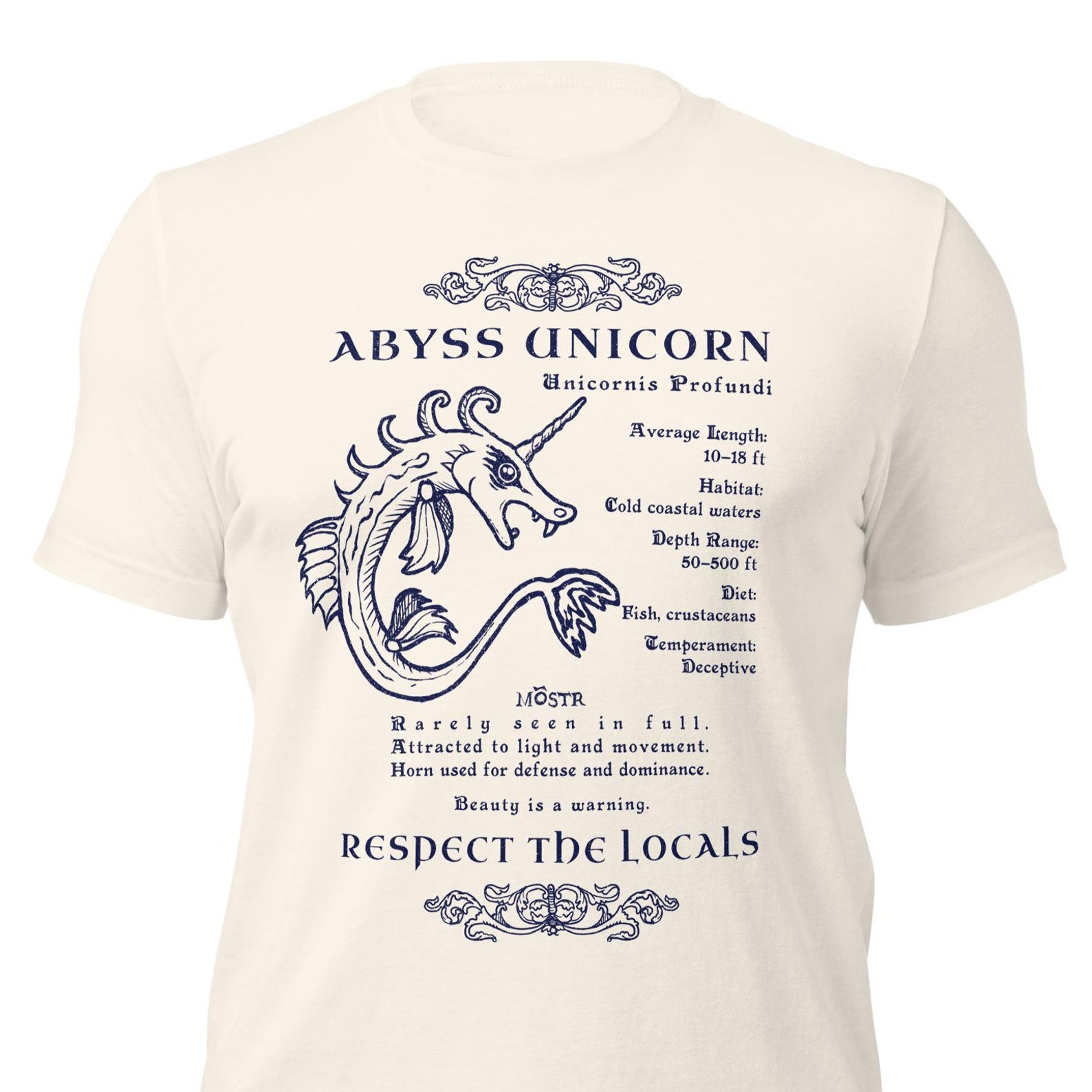 Abyss Unicorn T-Shirt, Deep Sea Mythological Creature Tee, Minimal Marine Art M