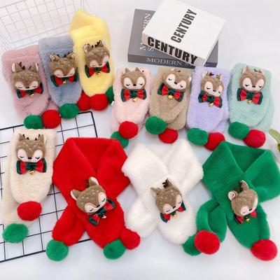 Children's Christmas Plush Fox Bow Tie Scarf – Warm Two-Color Cartoon Neck Warmer for Autumn and Winter