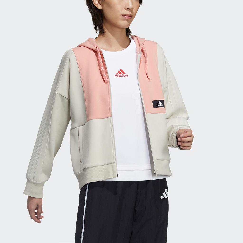 Adidas Kurtka Str Dzianinowa Kurtka z Kapturem w Bloki Kolorystyczne Damskie Kurtki Migdałowy Brąz GP0691