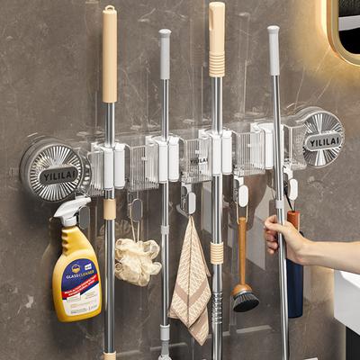 Vakuum-Saugnapf-Mopp-Clip-Halter mit Haken Wand Küche Badezimmer Mopp Besen Bürste Organizer Regal Robe Mantel Handtuch Haken