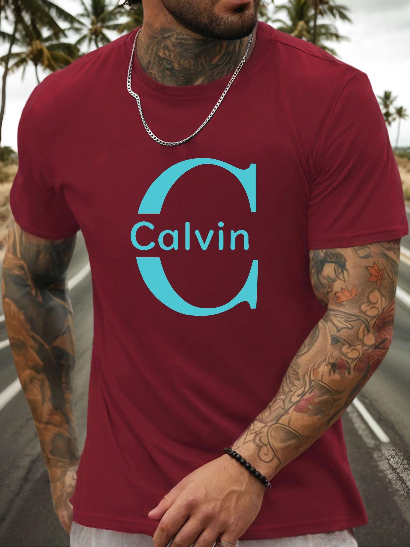 

Футболка с коротким рукавом Calvin Мужская 100% Хлопок С рисунком Летняя С круглым вырезом Дышащая Повседневная Модная Крутая Футболка S