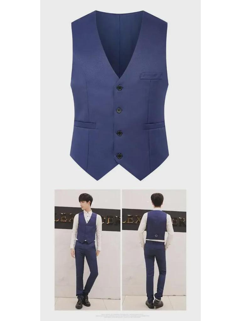 Men's Korean Style Slim Suit Vest - Business Casual for Spring & Autumn, Professional Groomsmen Dress Vest