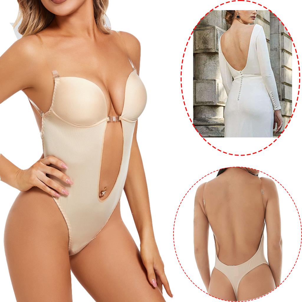 Sexy rückenfreier Bodyshaper-BH für Frauen, tiefer V-Ausschnitt, Fajas-Tanga, Shapewear, niedriger Rücken, unsichtbare Push-Up-Unterwäsche, einteiliger Body