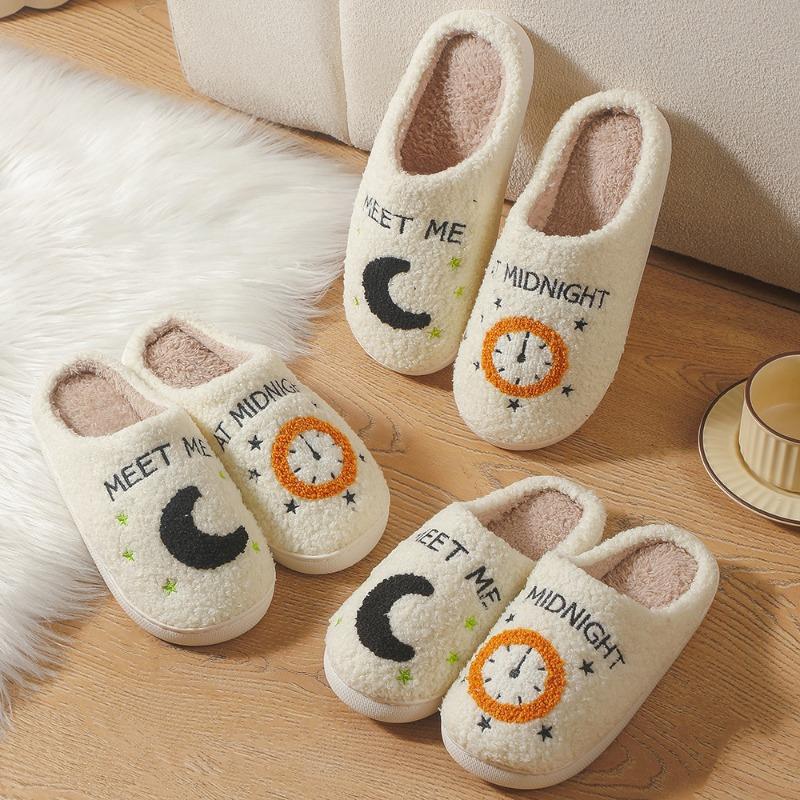 Smiley face winter moon clock cotton slippers women's indoor home rainbow plush warm slippers