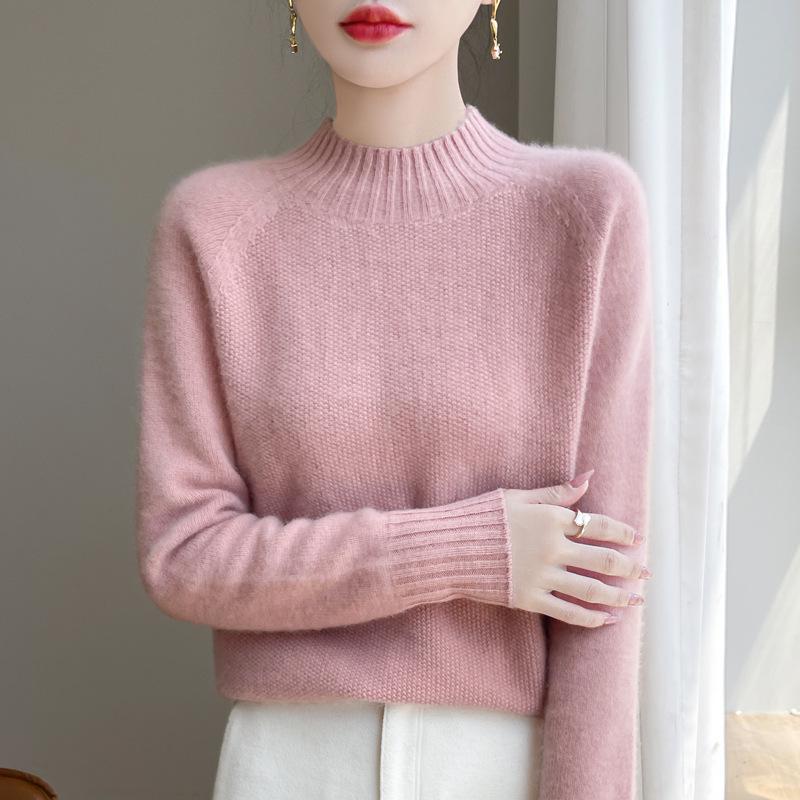 Women's High Neck Pure Wool Jacquard Sweater - Thickened, Loose Fit, Autumn/Winter