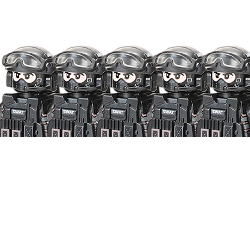 Polizia Cittadina Cina Forze Speciali Blocchi di Costruzione Soldato d'Assalto Figure SWAT Maschera Difesa Gas Armi Militari Mattoncini Giocattoli Bambini