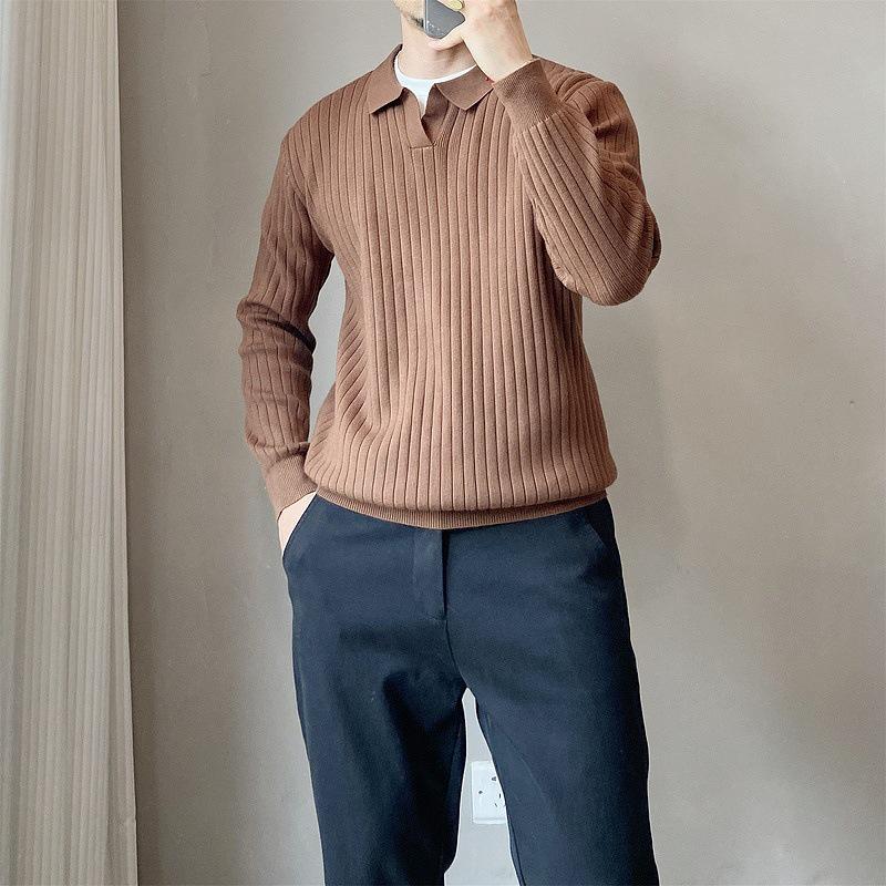 Sweater Raffiné pour Homme en Maille Blanche à Revers - Manches Longues Automne/Hiver Couche de Base Style Tendance