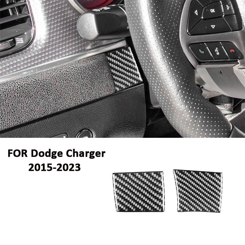 For Dodge Charger 2015- Carbon Fiber Car Steering Wheel Double Side Panel Decoration Sticker Auto Interior Accessories