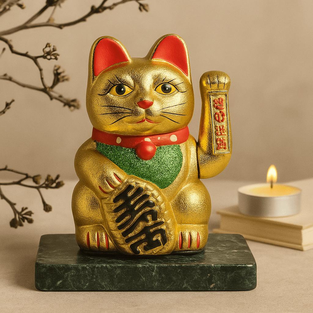 Shamtam Gold/Light/Red Maneki Neko Money Cat Lucky Cat