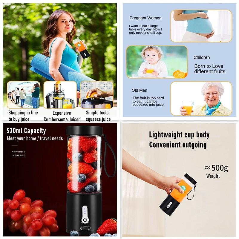 530ML Portable Bottle Blender Household Electric Fruit Juicer Blender 22000 RPM High Power USB Rechargeable Juice Cup