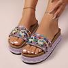 Summer Women Ethnic Style Flat Wooden Slippers With Rubber Sole For Beach Wear