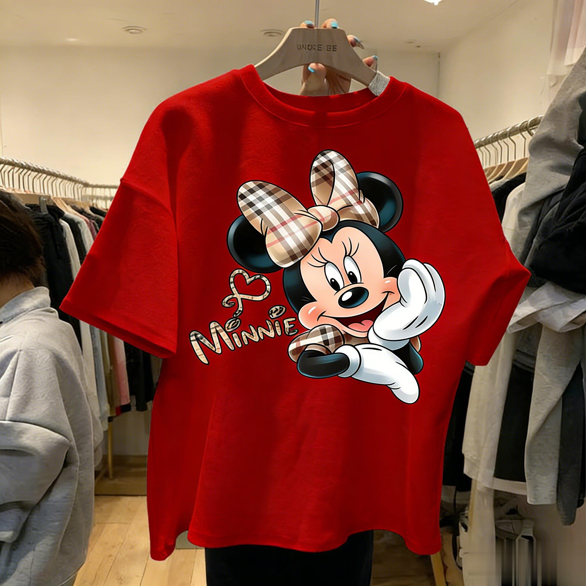 

Футболка Disney Минни Маус Женская Мужская Хлопковая С коротким рукавом Топы С принтом Летние Повседневные Топы 2026 Винтажные Мультяшные Одежда Y2k S
