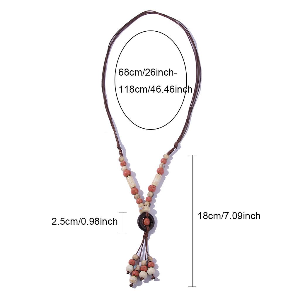 Bohemian Ethnic Style Ceramic Necklace Long Tassel Necklace Retro Simple Versatile Sweater Chain