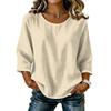 Blusa Top Casual para Mujer de Color Sólido, Cuello Redondo, Manga Tres Cuartos, Mezcla de Lino y Algodón, Corte Holgado, para Uso Diario