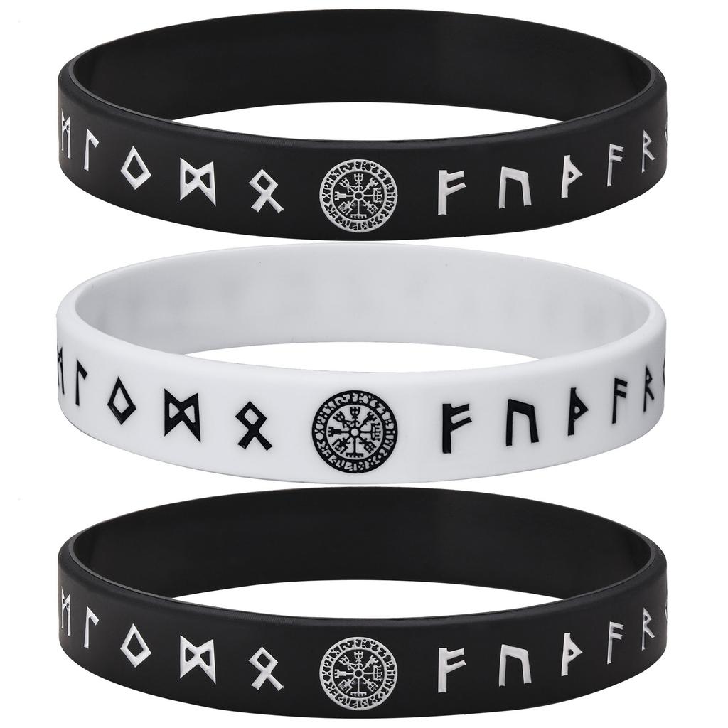 Vnox 12mm Silicone Bracelet for Men, Soft Rubber Silicone Wristband, Nordic Viking Compass Rune Almut Bangle Set