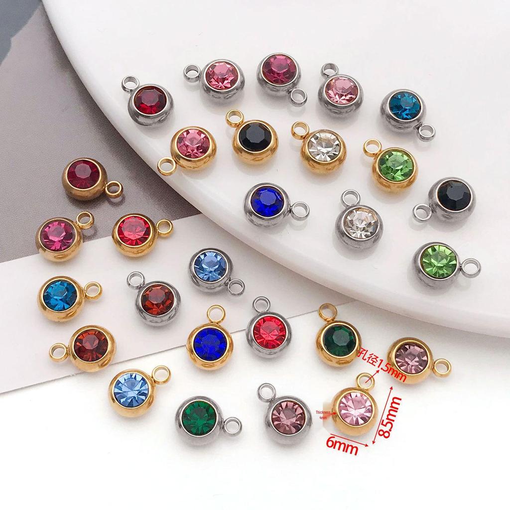 Twelve Color Birthstone Round Titanium Steel Pendant for DIY Jewelry