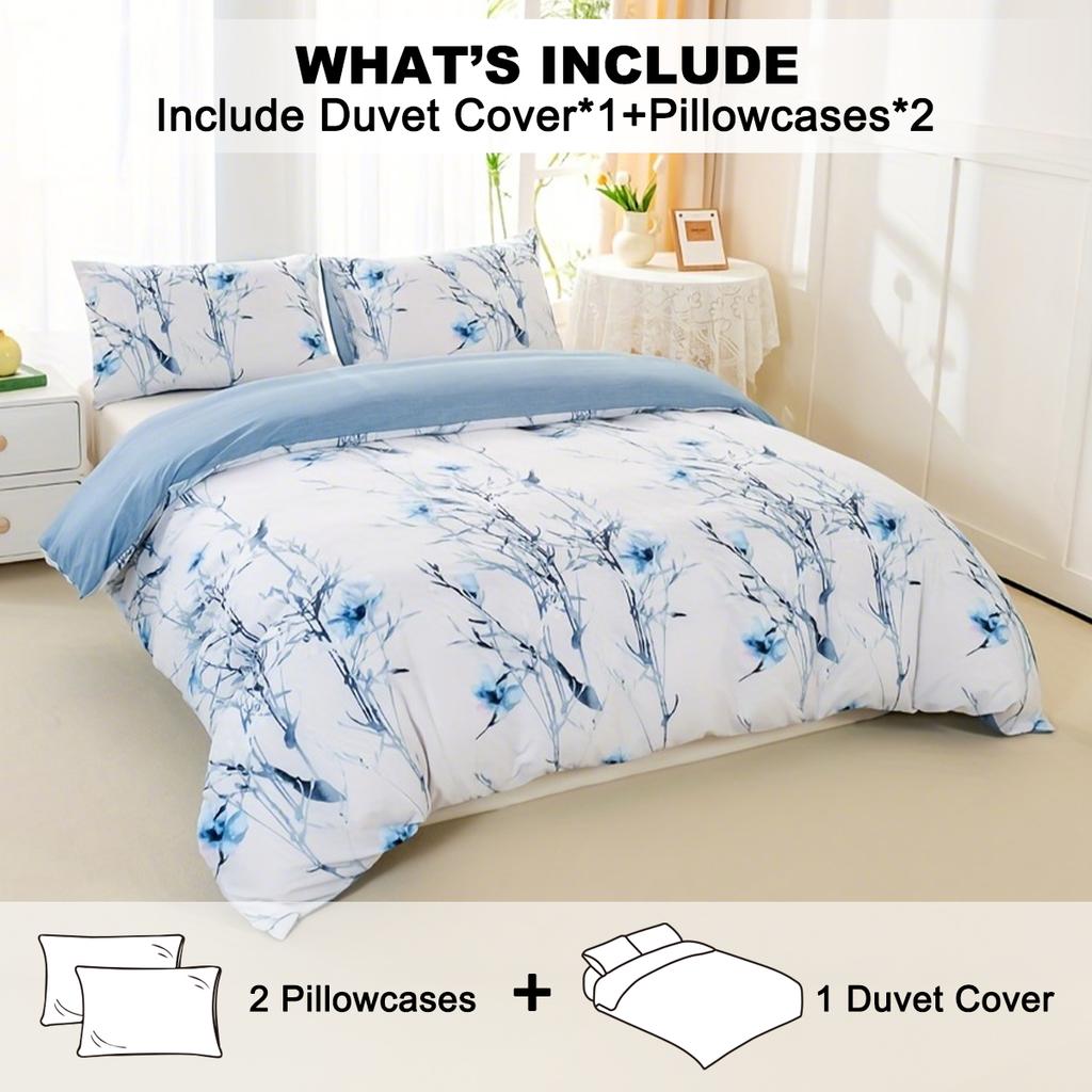 3pcs/set Leaf Floral Pattern Duvet Cover Set(1 Duvet Cover & 2 PillowcaseSoft And Skin-Friendly Duvet Cover Bedding Set
