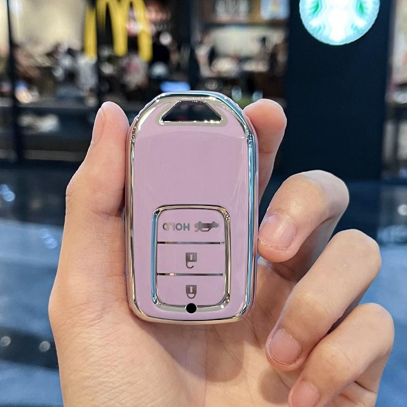 

Чехол для ключей от машины из ТПУ с 3 кнопками, полное покрытие для Honda Grace Accord IX 2015 2016 2017 2018 2019, защитный чехол без ключа, аксессуары 3B Button Key Case фиолетовый