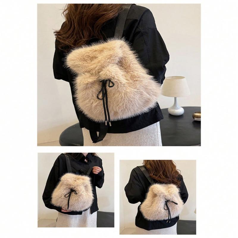 1 elegante zaino da viaggio alla moda in peluche, zaino carino di grande capacità, mini zaino carino e soffice, borsa da giorno da viaggio alla moda in peluche