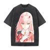 Anime DARLING In The FRANXX Zero Two Kawaii Printed Tee Men Women Short Sleeve Cotton Tshirts Washed T-shirt Oversized T Shirt