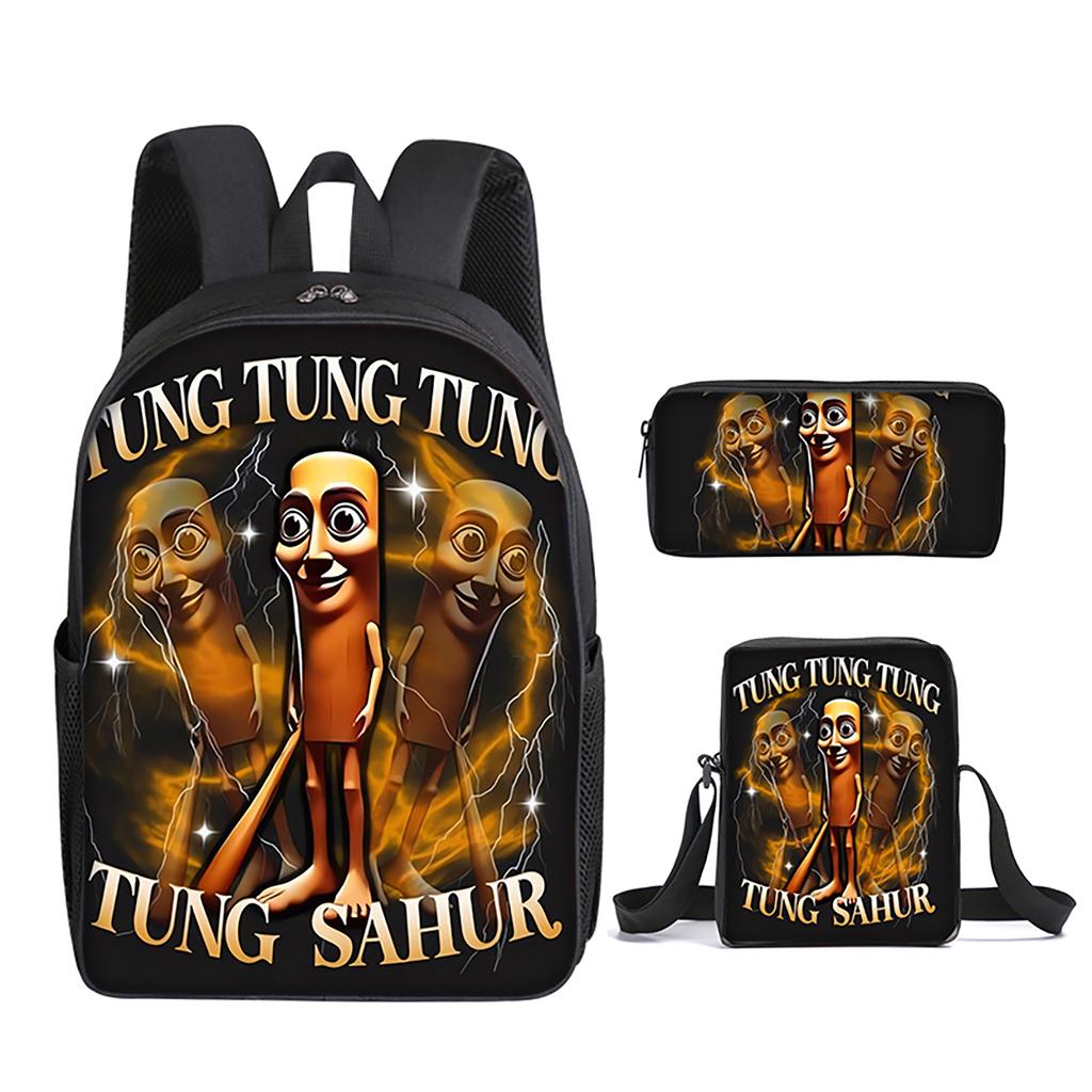 Italian Brainrot 3Pcs/Set Backpack With Messenger Bags ,Pencil Bags For Boy/Girls Best Gift 2D Flat Cartoon Student School Bags