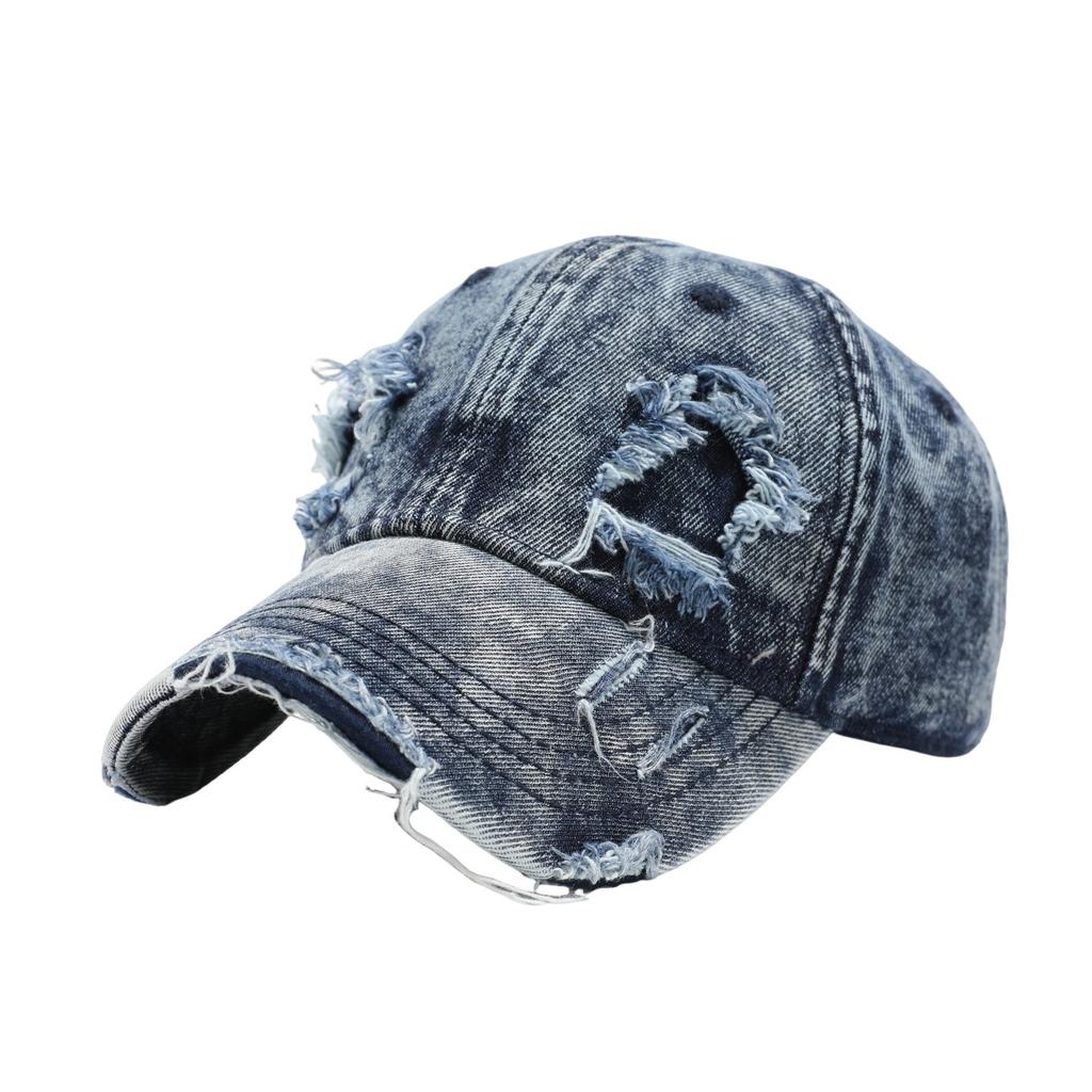 Ripped denim baseball cap, old men's wide brim, small face, summer sunshade, sunscreen cap, peaked cap children