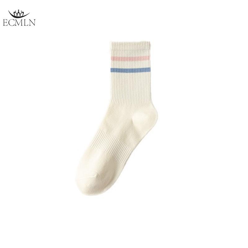 Cotton Women's Mid-calf Socks Girls Ladies' Parallel Bar Striped Casual Sports Socks