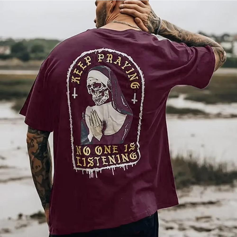 Summer New Casual Loose T-shirt Short Sleeved Men's Loose Weird Pattern Print Large Personality Outdoor Wear Short Elastic  Top