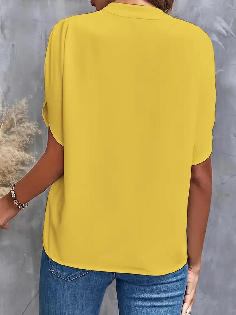 2025 Léto Dámská Ležérní Halenka s Výstřihem do V Volného Střihu Jednobarevná