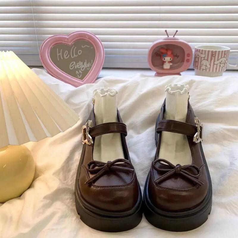 Japanese Style Lolita Ladies Pumps Women's Shoes With Bow Round Toe Platform Medium Heels Gothic Mary Jane Stylish Lastest 39