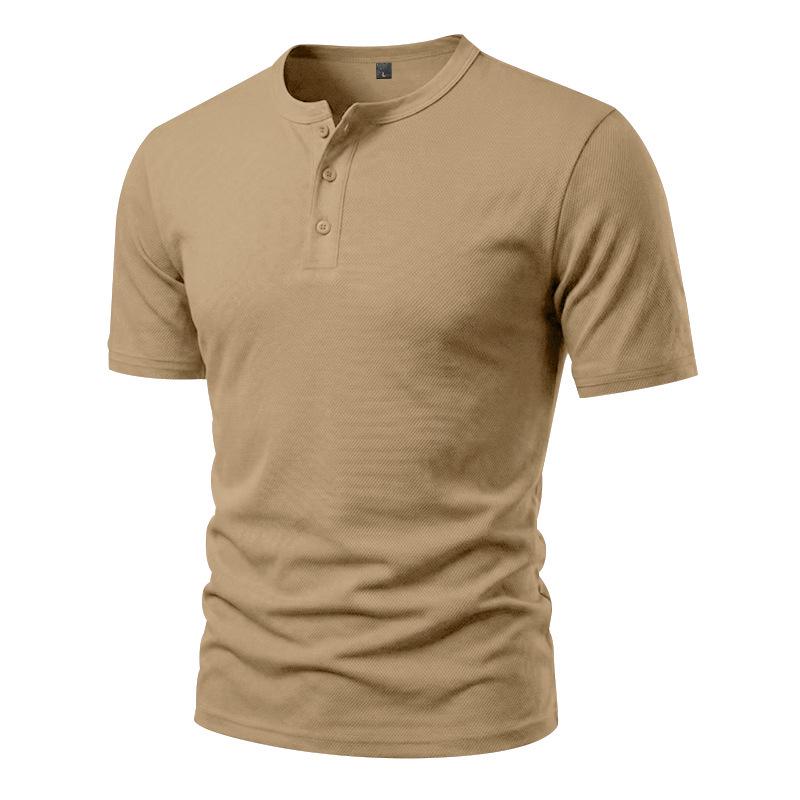 Men's Quick-dry Henley Collar Eyelet Fabric Short Sleeve T-shirt