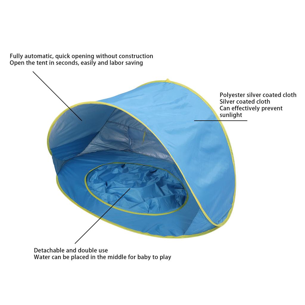 Pop Up Beach Tent Sun Proof Wind Proof Portable Baby Beach Tent with Pool Storage Bags for Outdoor Blue
