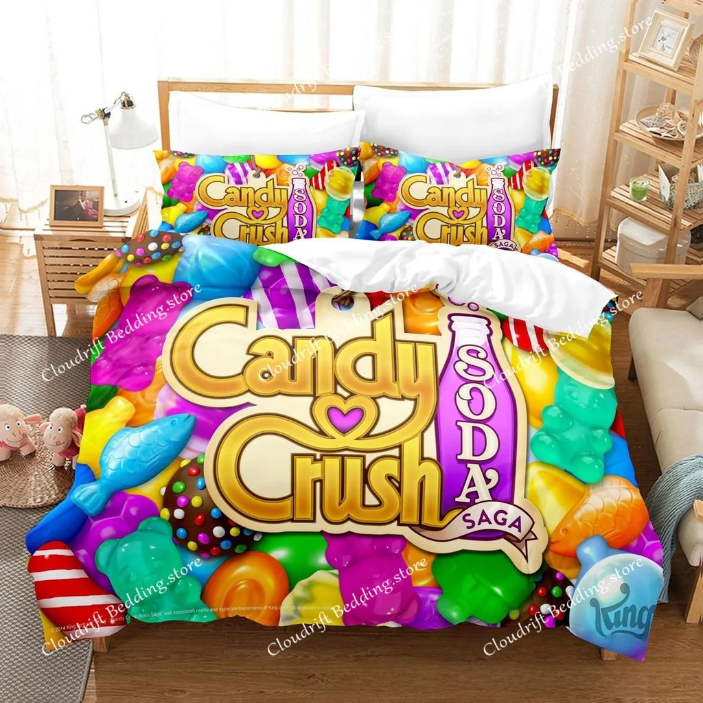 Candy Crush Saga Spel Dekbedovertrek Kussensloop Beddengoed Set Volwassenen Jongens Meisjes Slaapkamer Decoratie Verjaardagscadeau Enkel Dubbel Maat026