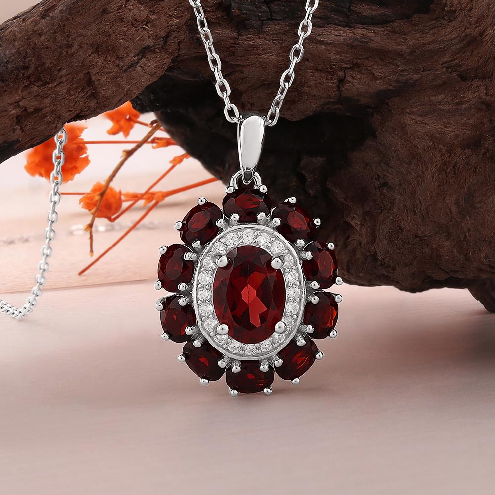 2026,Flower design 925 sterling silver necklace natural garnet pendant January Birthstone fine jewelry for women's birthday gift