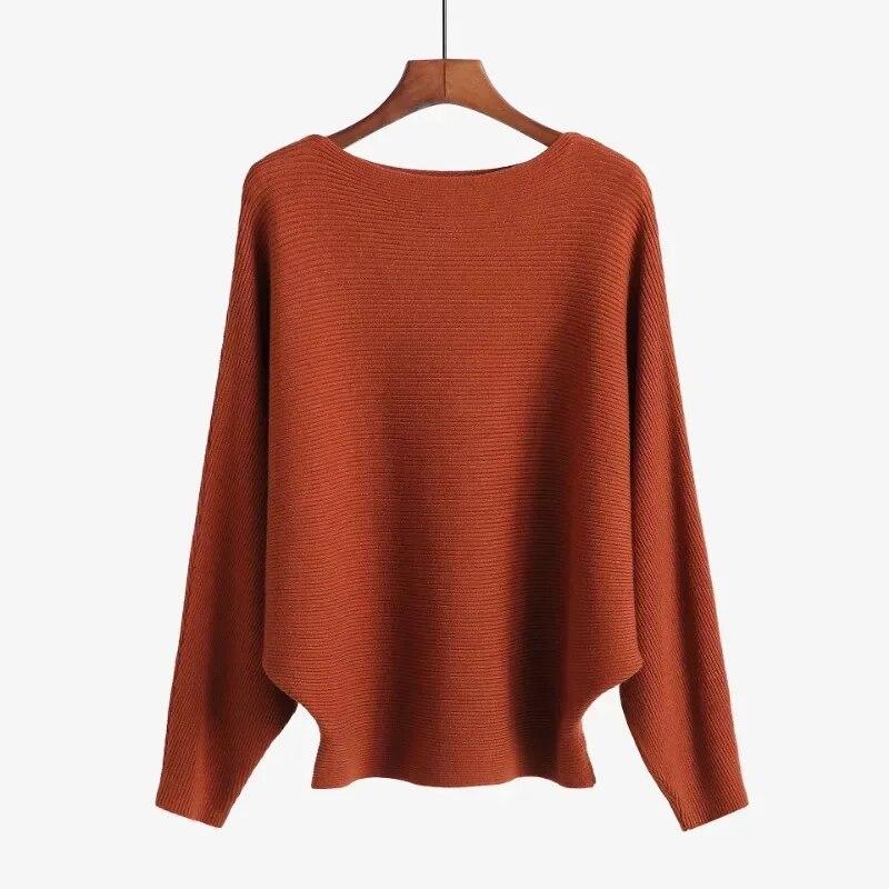 Autumn Batwing Long Sleeve Knitted Sweater Casual Slash Neck Solid Warm Pullover Fashion 18 Colors Loose Jumpers Tops