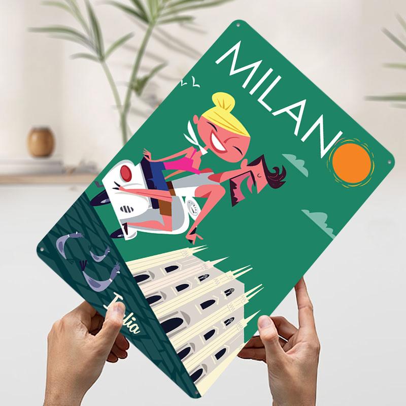 

Milan Italy Travel Metal Poster Customized Wall Art Retro Vintage Tinplate Signs for Luxury Home Decor Items Office Decoration 7.9x11.8In(20x30cm)