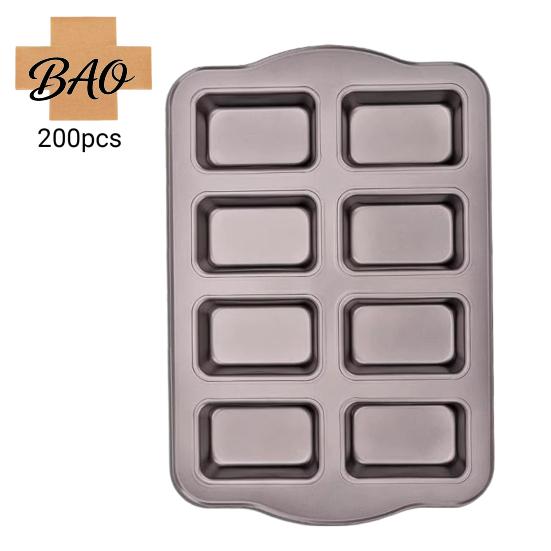Durable Carbon Steel Bakeware for Home 8-Cavity Mini Loaf Baking Pan Set with 200Pcs Parchment Liners, Precut Unbleached Paper Nonstick Rectangle