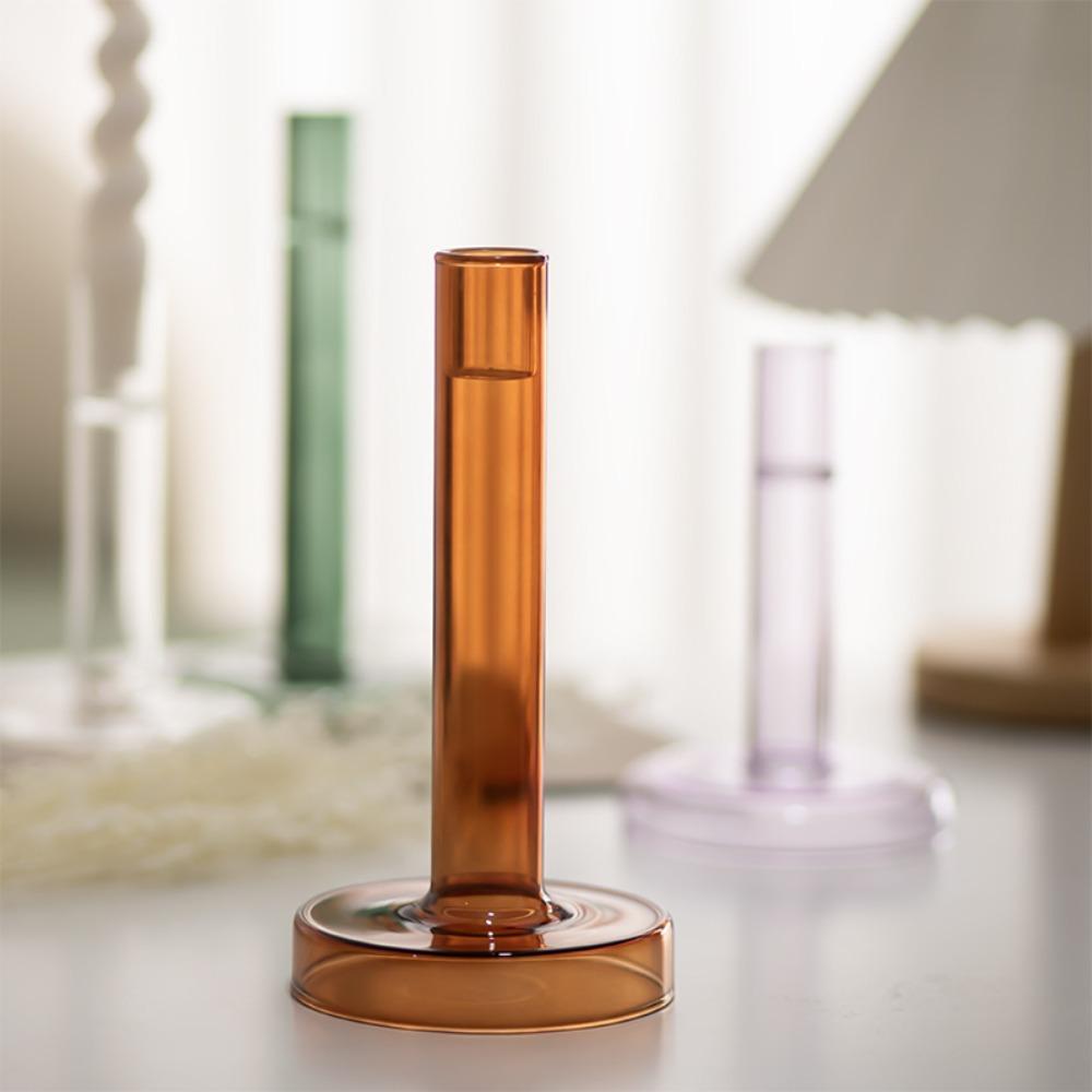 Nordic Style Colored Candle Holder Creative Transparent Glass Candlestick for Table Centerpiece Romantic Wedding Home Decoration