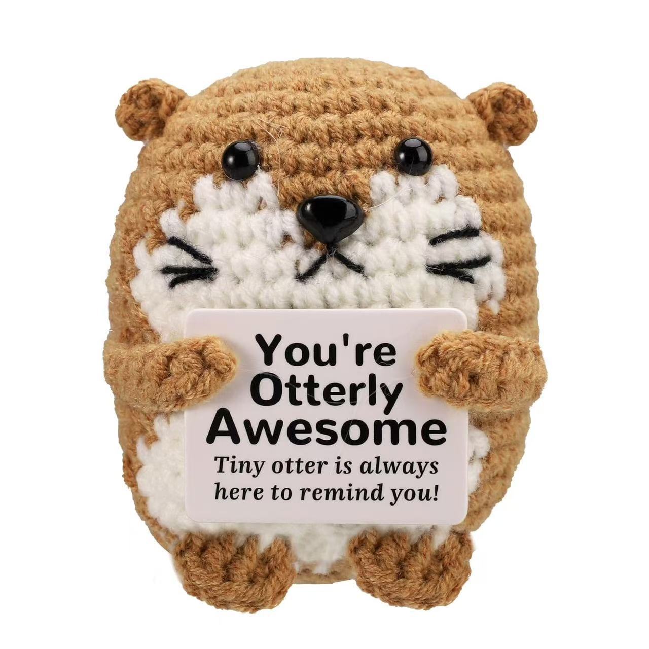 

Crochet Positive Energy Otter Doll With Card Home Room Decoration Handmade Adorable Animal Knitted Otter Desktop Ornament Gifts