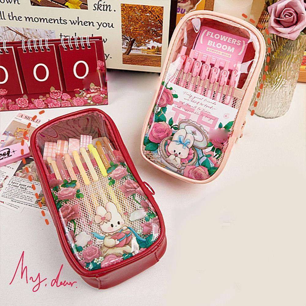 

Сумка-карандаш на молнии Rose Garen, прозрачные органайзеры для ручек, кавайный пенал, держатель, школьные принадлежности B