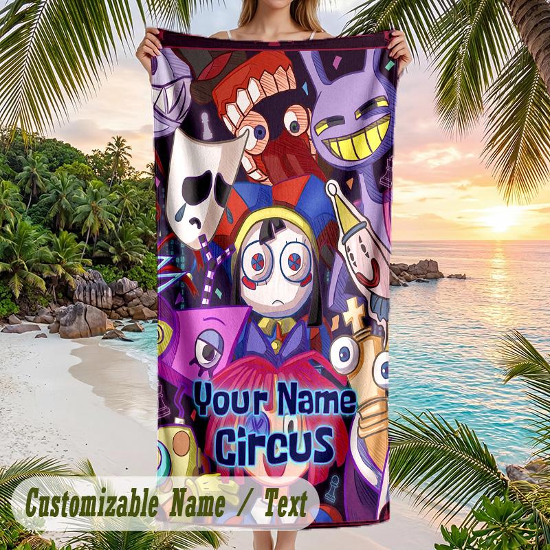 The Amazing Digital Circus Beach Towel, Personalized Custom Text, Quick Dry Soft Large Towel For Swimming Pool Travel