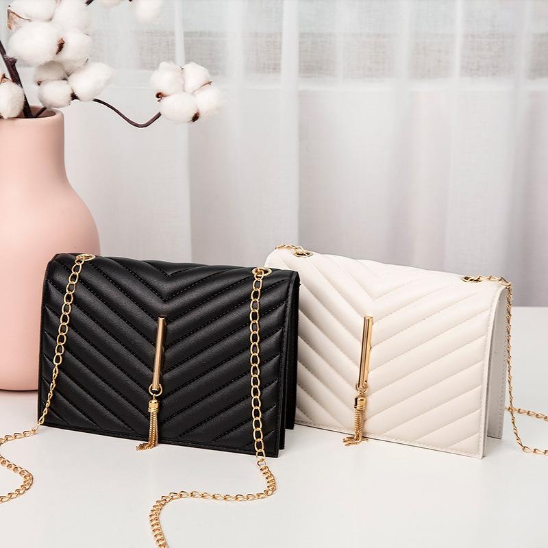 New striped shoulder crossbody chain women's bag simple casual fringed small square bag