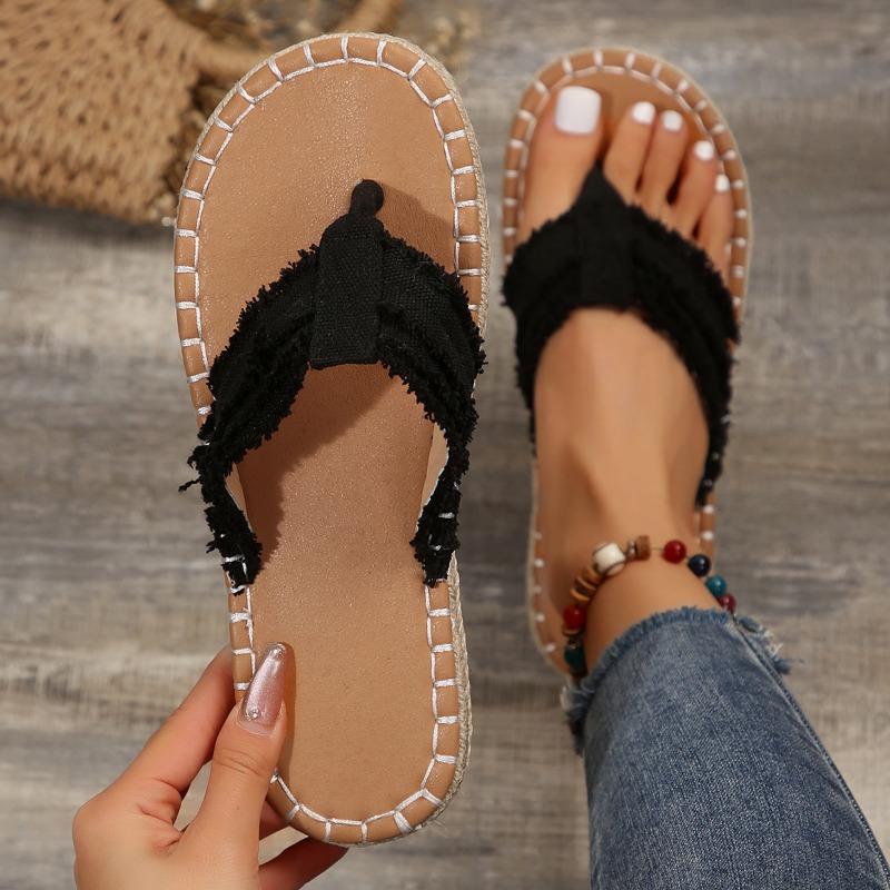 Large-sized New Herringbone Flat Toe Beach Shoes and Women's Slippers