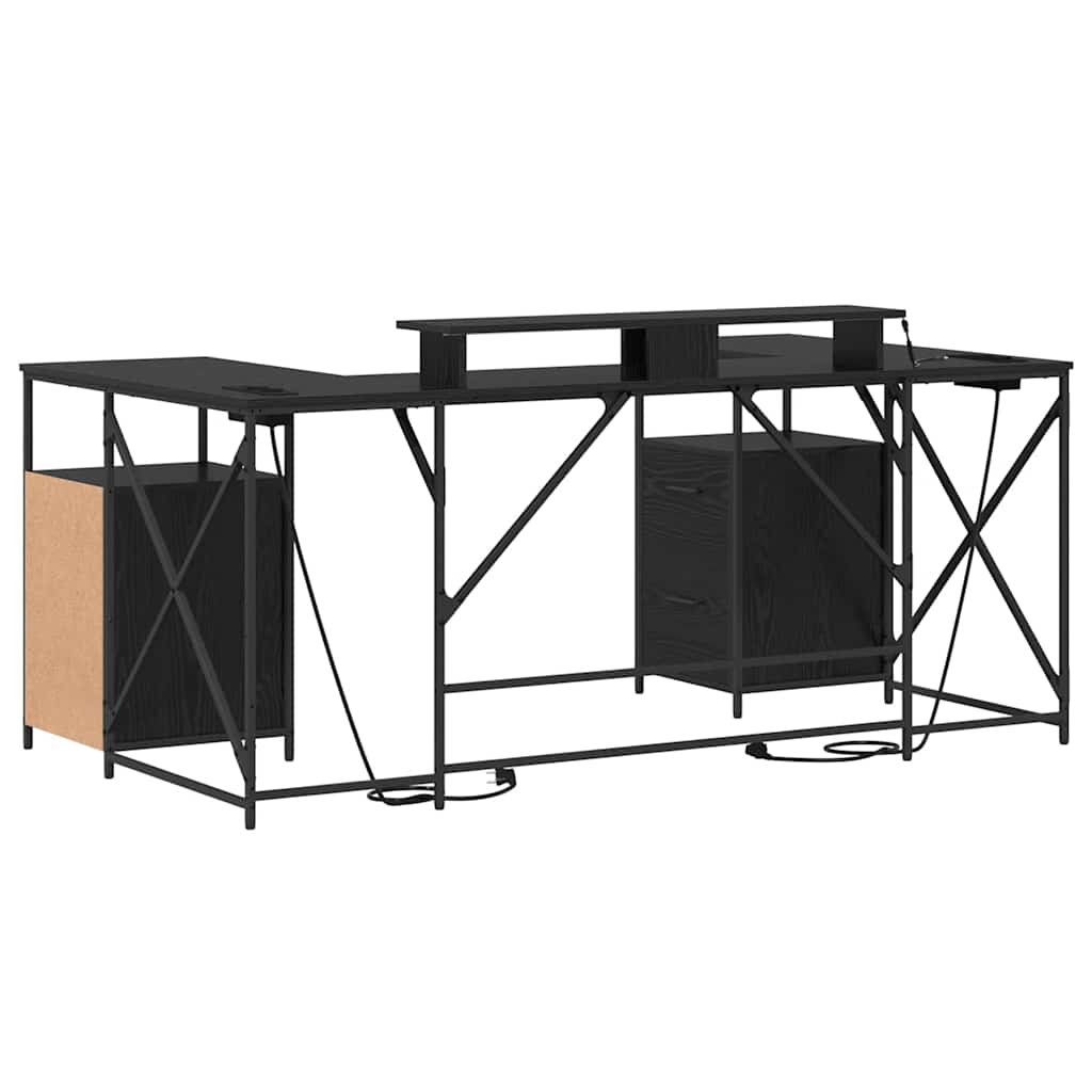 Desk with Shelf Black Oak Effect 182 x 101 x 87.5 cm