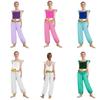 Rhinestone Sequins Tassels Pants for Girls: Patchwork Flying Sleeve Design Sides Slit Chiffon Long Pants with Built-In Briefs for Arabian Role Play